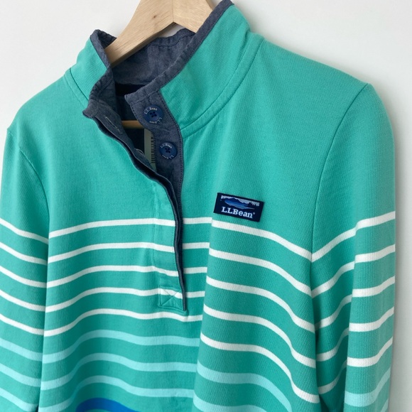 L.L. BEAN TEAL BLUE STRIPED LONG SLEEVED CLASSIC POLO SHIRT, LARGE - Picture 3 of 10